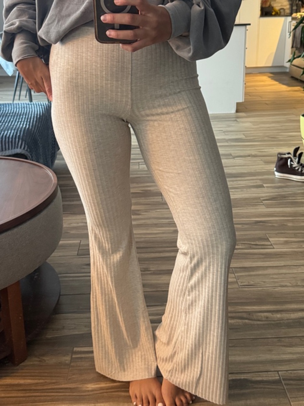 H&M Beige Ribbed Boot-Cut Pants - Picture 5 of 5